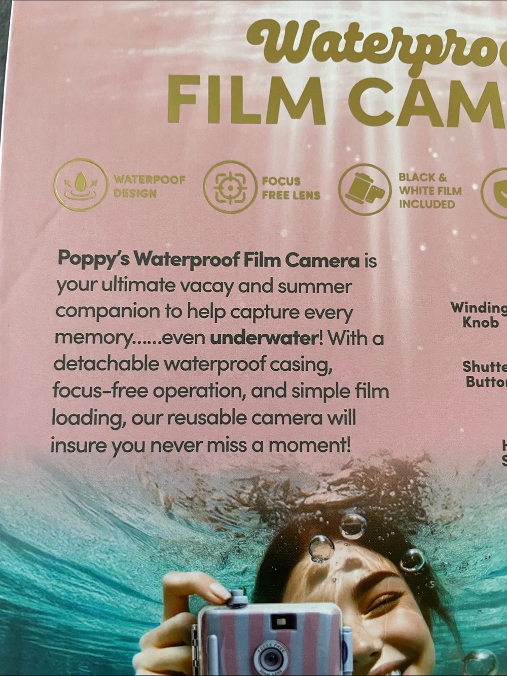 Poppy Waterproof Pink & White Film Camera -